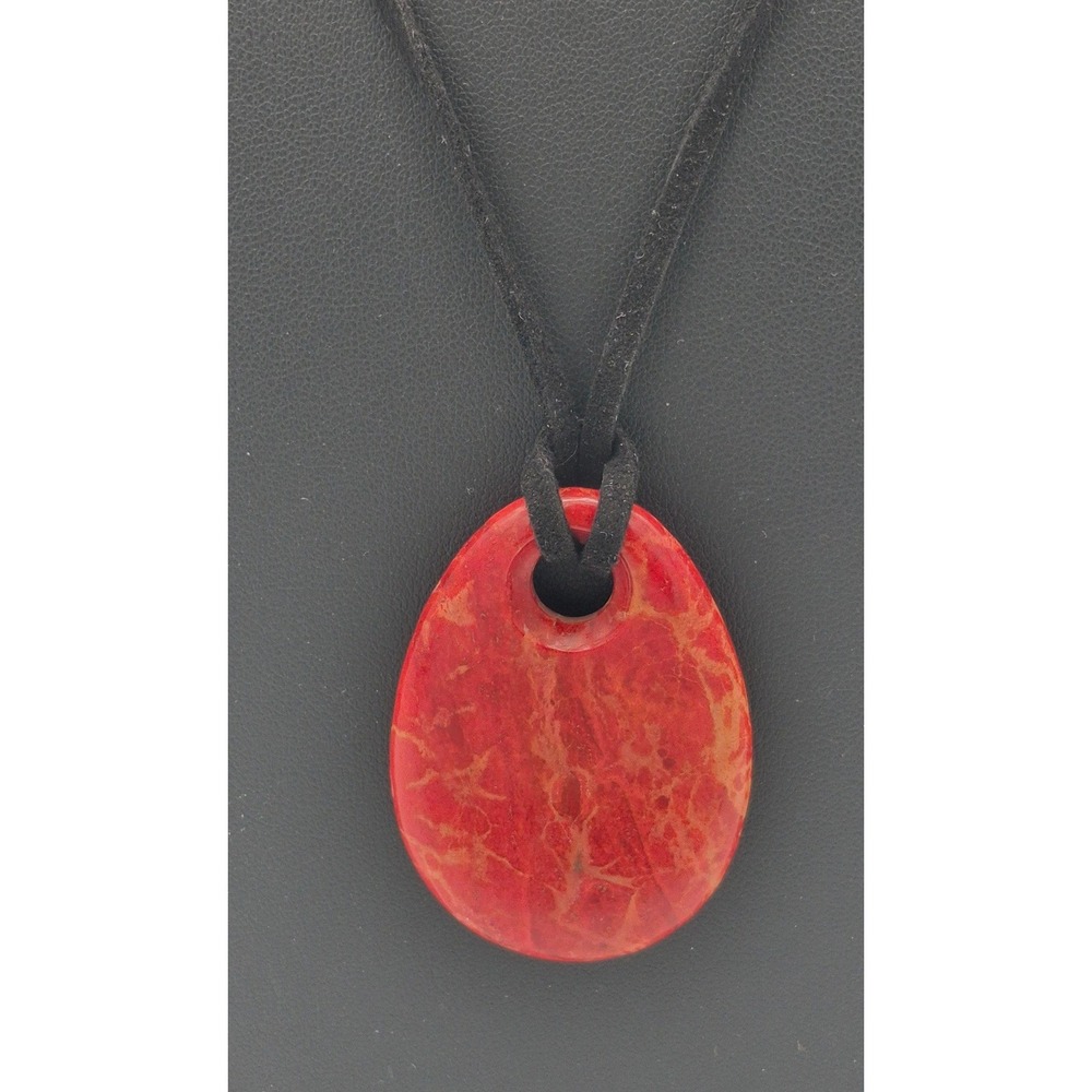 Jay King Red Coral Pendant Necklace Black Cord Sterling Silver 925 S-Hook Clasp